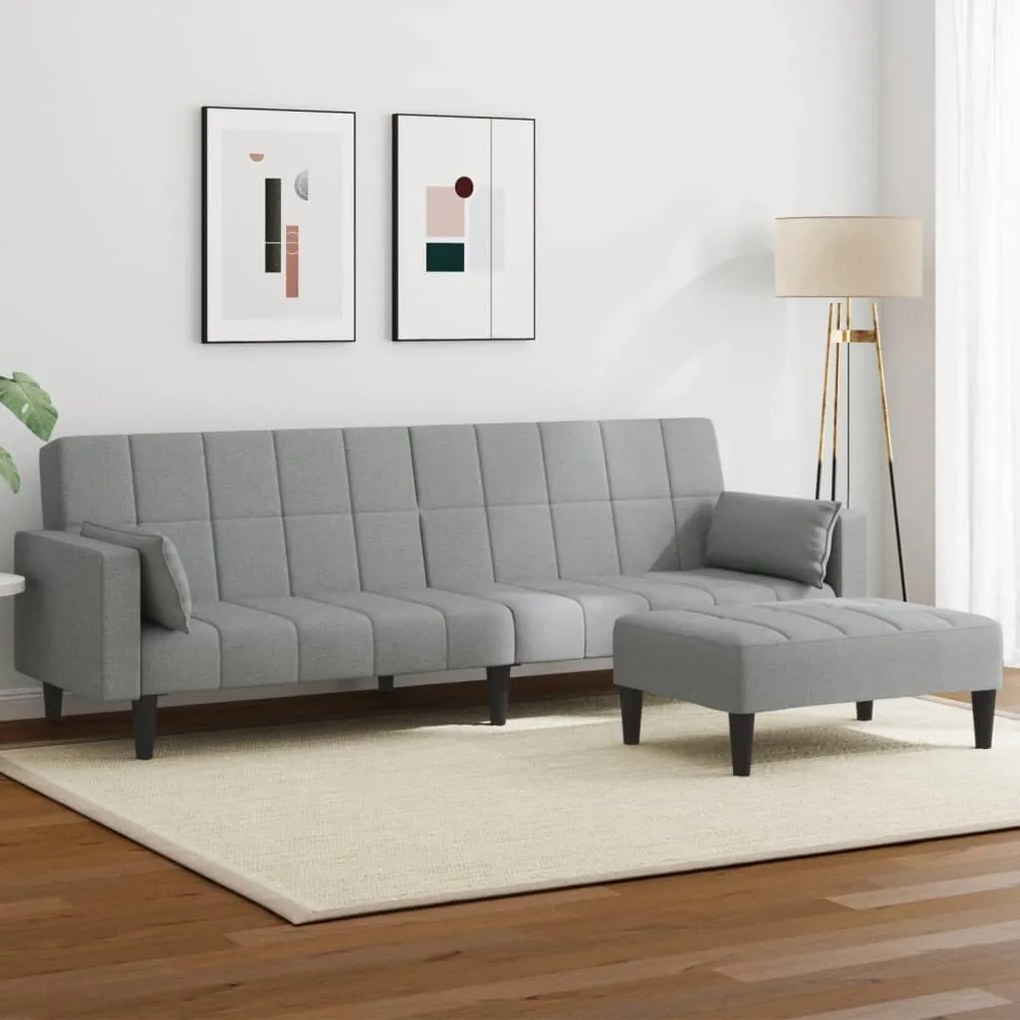 vidaXL Sofá-cama de 2 lugares c/ apoio de pés tecido cinzento-claro