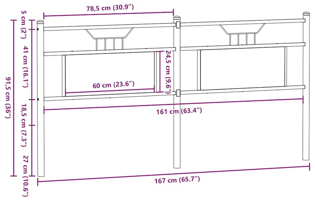 Cabeceira de cama 160cm derivados madeira/aço carvalho castanho