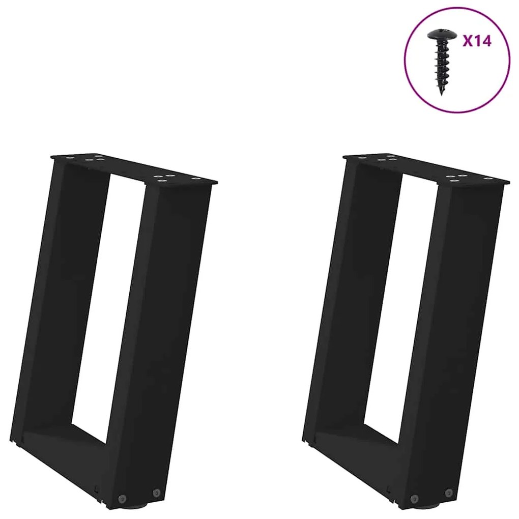 vidaXL Pés para mesa de centro em formato de U, 2 peças, preto, 38x(42-43) cm, aço