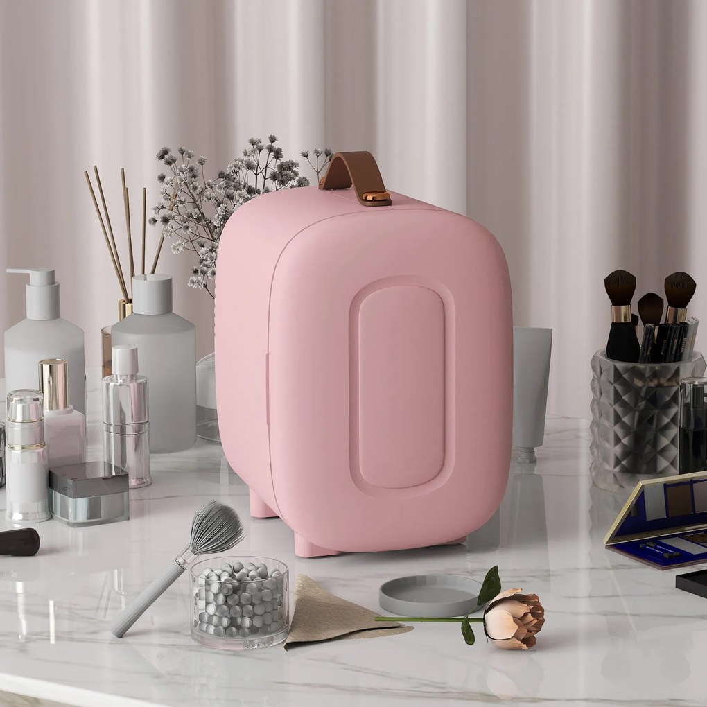 Frigorífico Pequeno de Cosméticos 4L 9V/240V para Arrefecer e Aquecer Mini Frigorífico para Beleza 20,3x26,3x28 cm Rosa