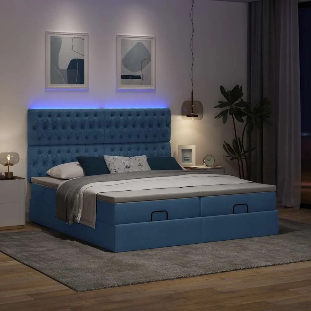 Estrutura de cama otomana com colchões 180x200cm tecido azul