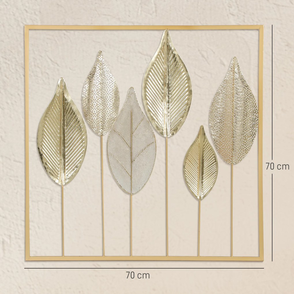 Decoração de parede moderna em metal, escultura de parede em metal em forma de folha, 70 x 70 cm, dourada