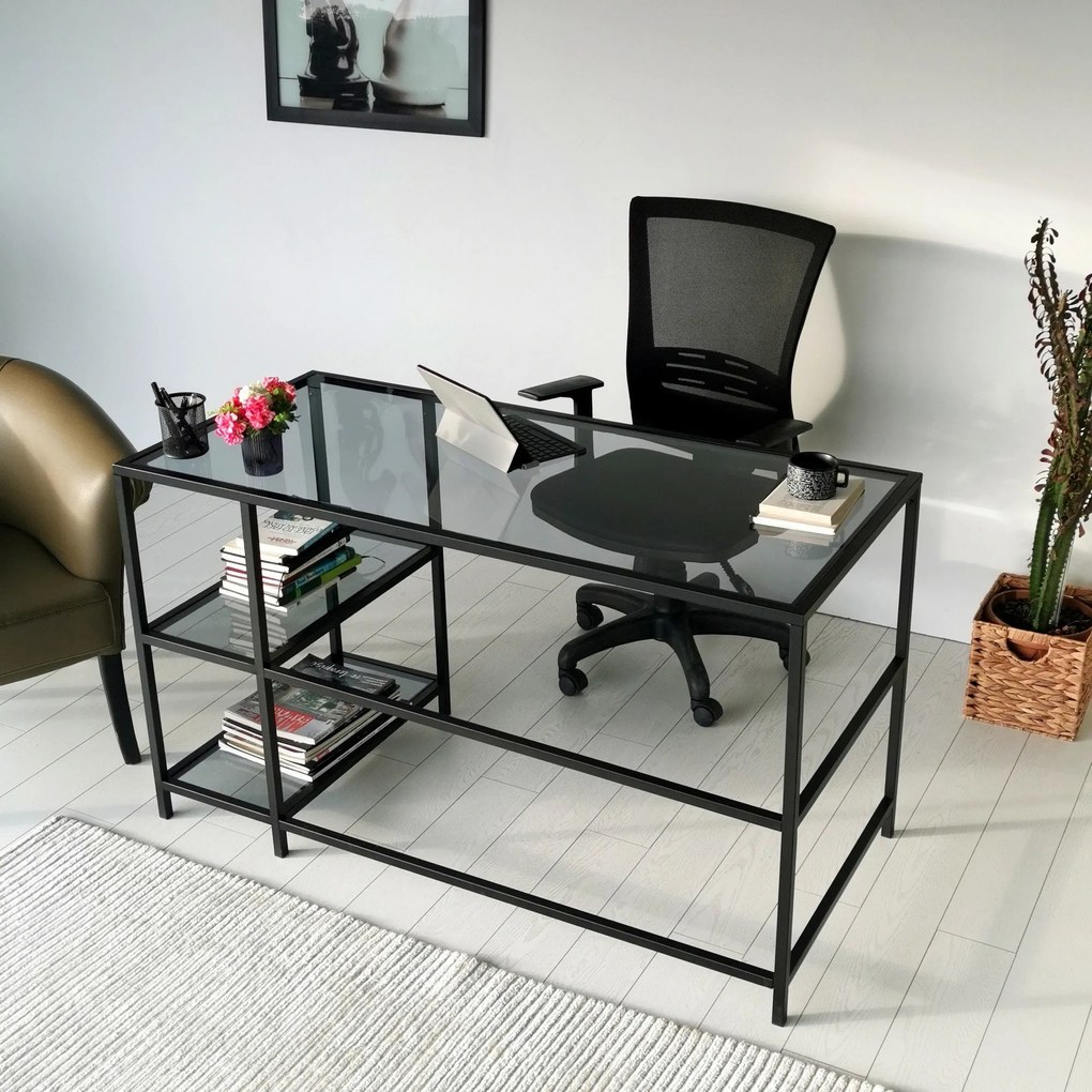 Secretária Master – Preto Fumado – 130 cm x 75 cm x 60 cm