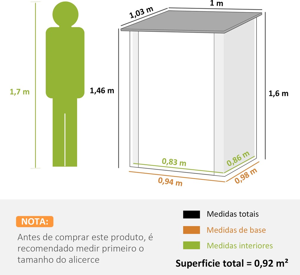 Abrigo de Jardim Metálica 0,92 m² 100x103x160 cm com 1 Porta e Fecho para Armazenamento de Ferramentas Castanho Claro