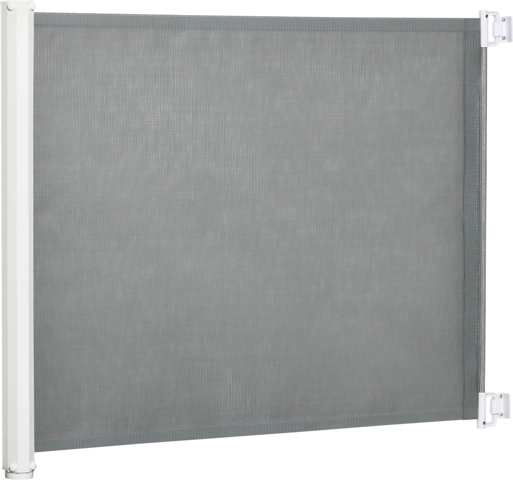 PawHut Barreira de Segurança para Cães Extensível Grade Retrátil para Animais de Estimação 5,5-115x5,5x82,5cm Cinza | Aosom Portugal