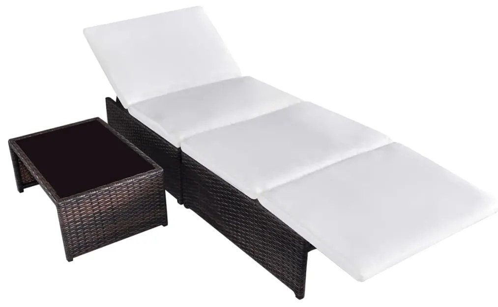 Espreguiçadeiras com mesa 2 pcs vime PE castanho