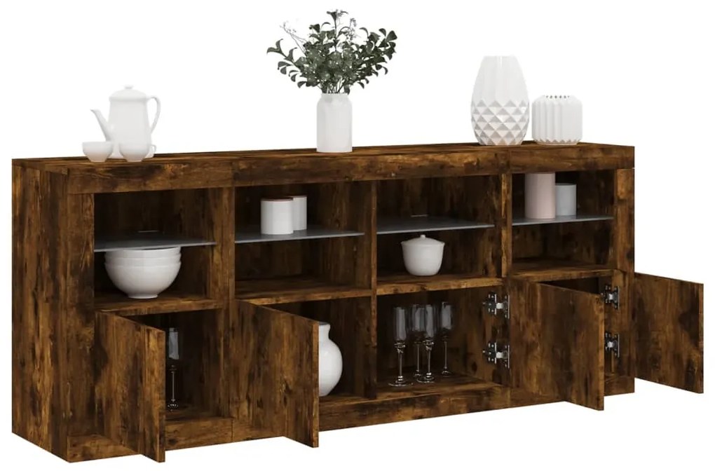 vidaXL Aparador com luzes LED 163x37x67 cm carvalho fumado