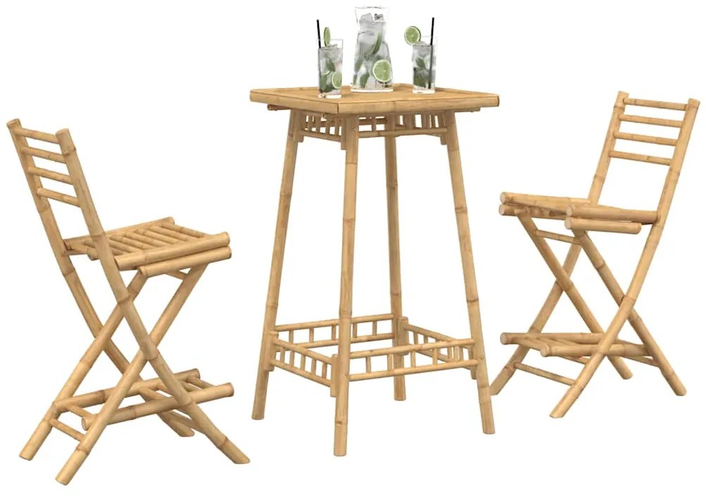 Conjunto de bar exterior de 3 peças em bambu dobrável