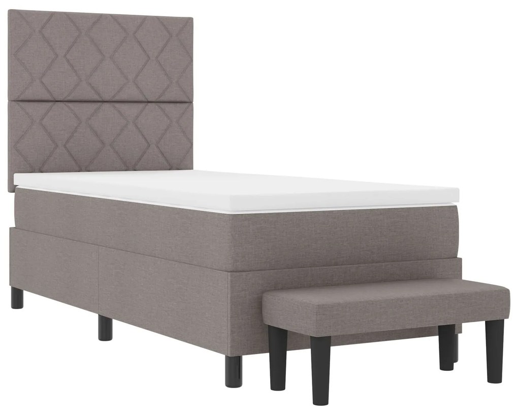 Cama Box Spring com Colchão & Banco Taupe 90x190 cm Tecido