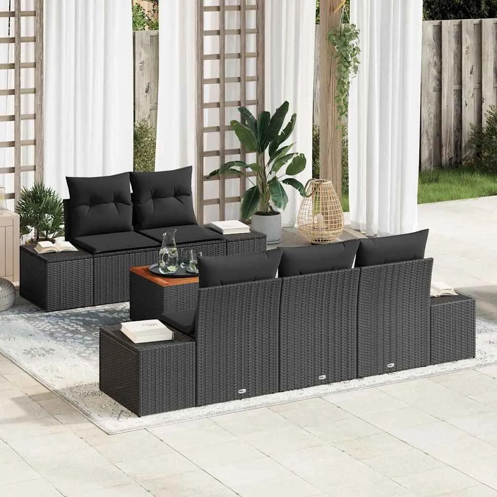 vidaXL Conjunto de Sofá de Jardim 6 pcs Preto vime PE