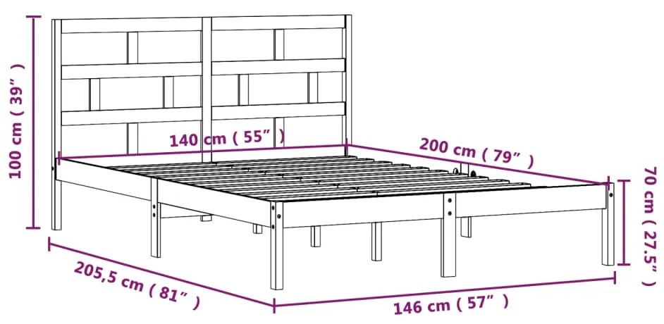 Estrutura de cama 140x200 cm madeira de pinho maciça preto