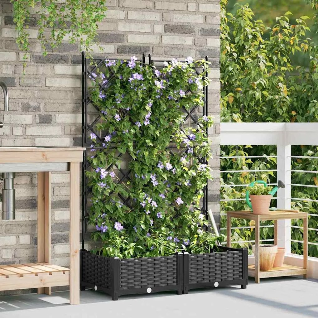 Jardineira com Treliça 2 pcs Preta 80x40x125.5 cm