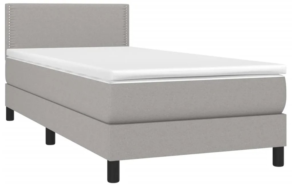 Cama box spring c/ colchão e LED 80x200 cm tecido cinza-claro