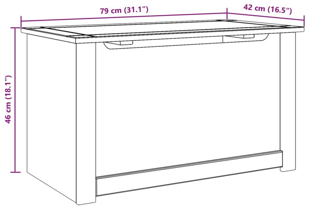 Caixa de arrumação com tampa Panama 79x42x46 cm pinho maciço