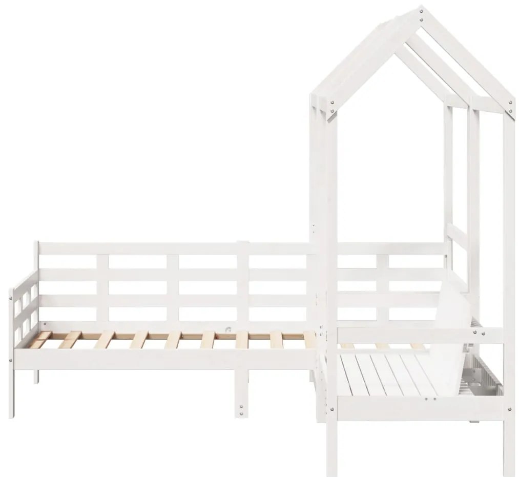 Conj. sofá-cama e banco c/ telhado 80x200cm pinho maciço branco
