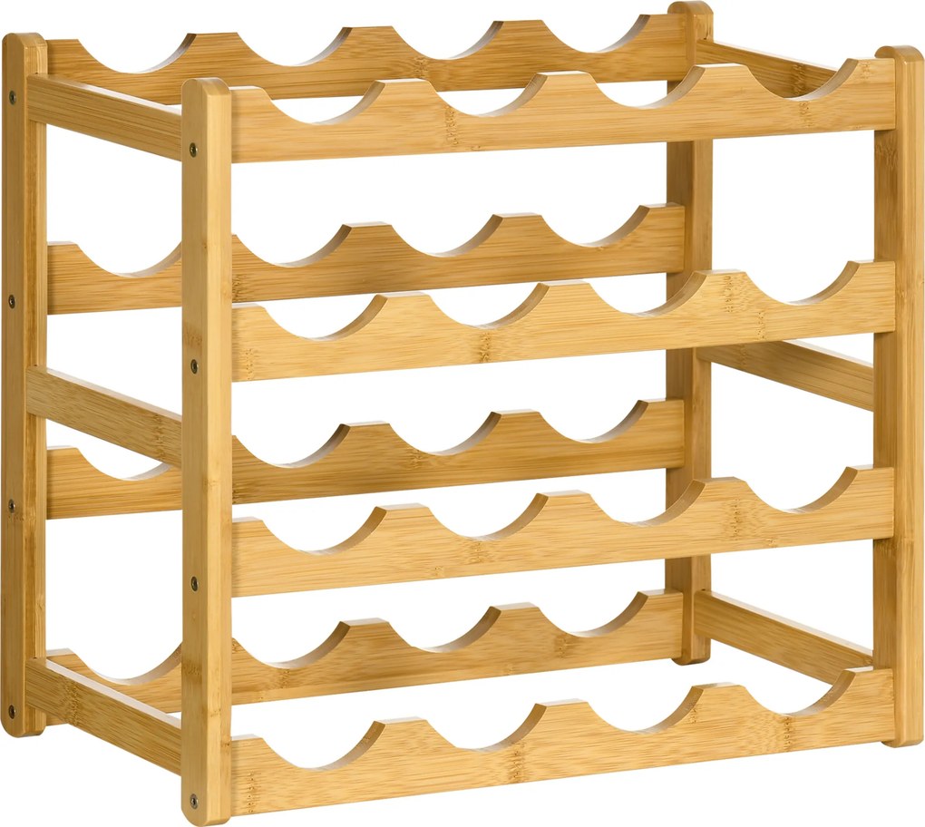 Garrafeira em bambu com 4 níveis, capacidade para 16 garrafas, 43 x 23,5 x 38 cm, madeira natural