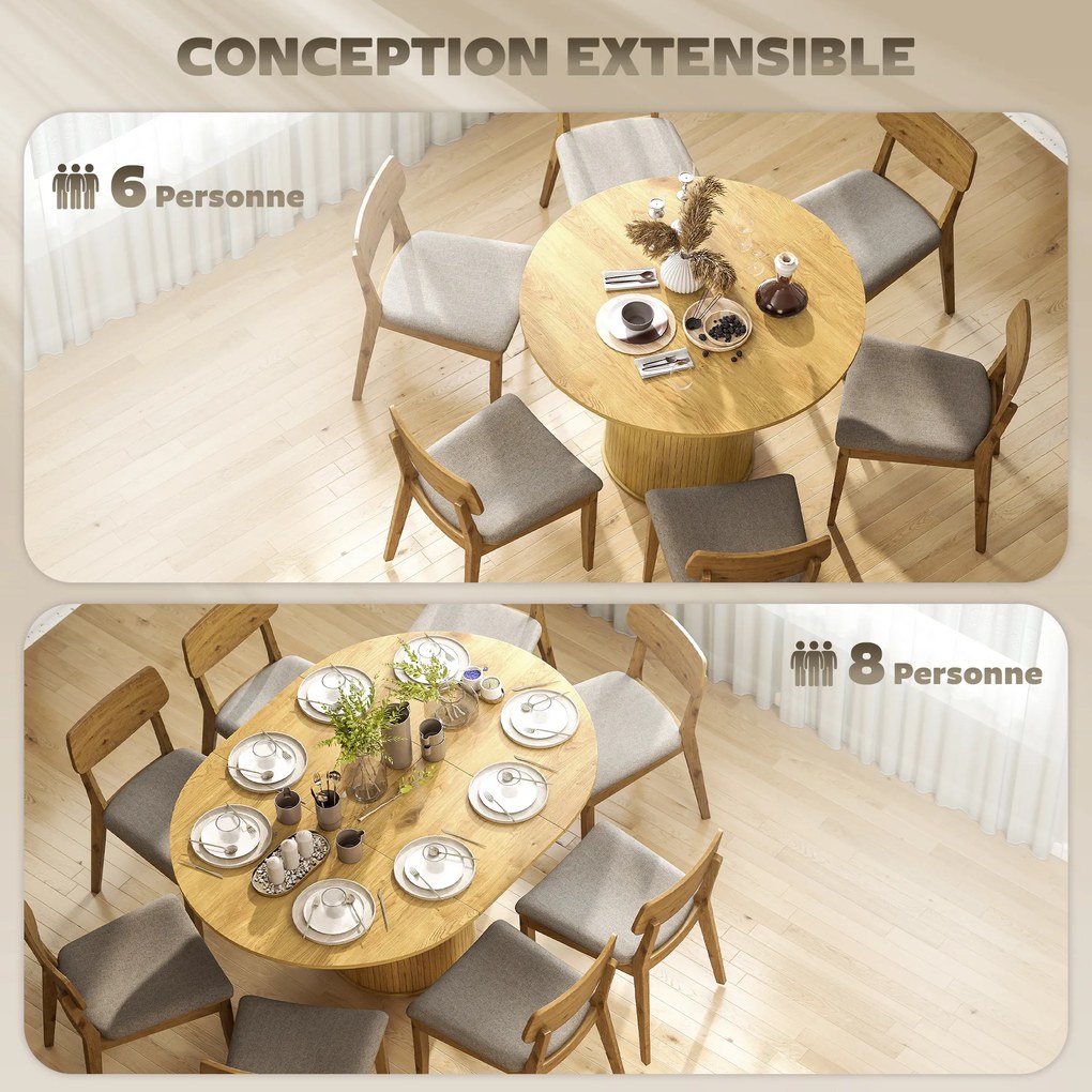 Mesa de jantar extensível, mesa de cozinha, para 6 a 8 pessoas, 110-150 x 75 cm (CADEIRAS NÃO INCLUIDAS), com efeito de madeira natural