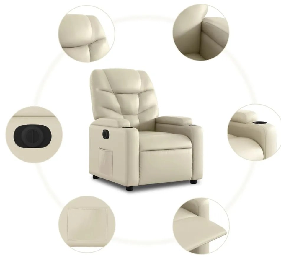 Poltrona reclinável elétrica couro artificial cor creme