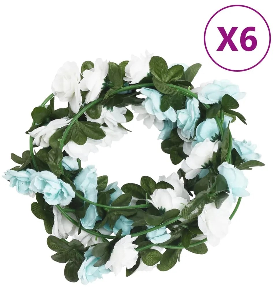 Grinaldas de flores de Natal 6 pcs 240 cm azul e branco
