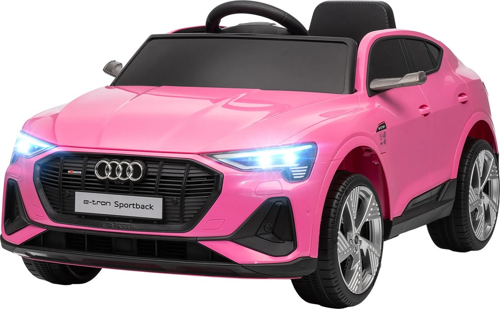 HOMCOM Carro Elétrico Audi E-Tron 12V com Faróis Buzina Música MP3 TF USB e Abertura da Porta 3-8km/h 108x60x47 cm Rosa | Aosom Portugal