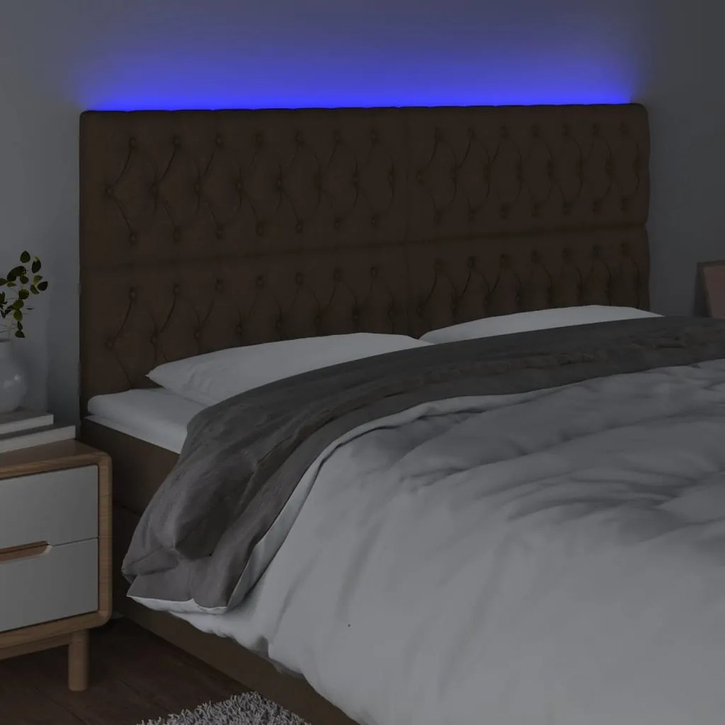 Cabeceira de cama c/ luzes LED tecido 200x7x118/128cm castanho