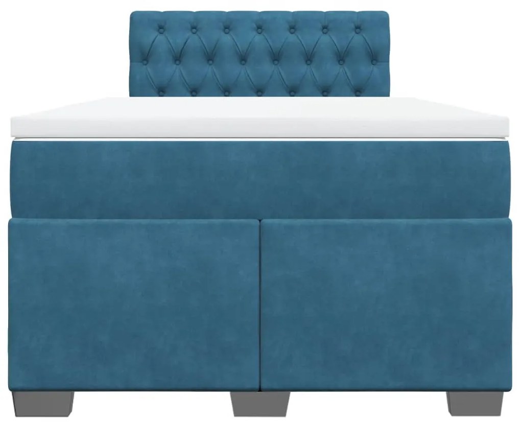 Cama boxspring com colchão 120x190 cm veludo azul-escuro