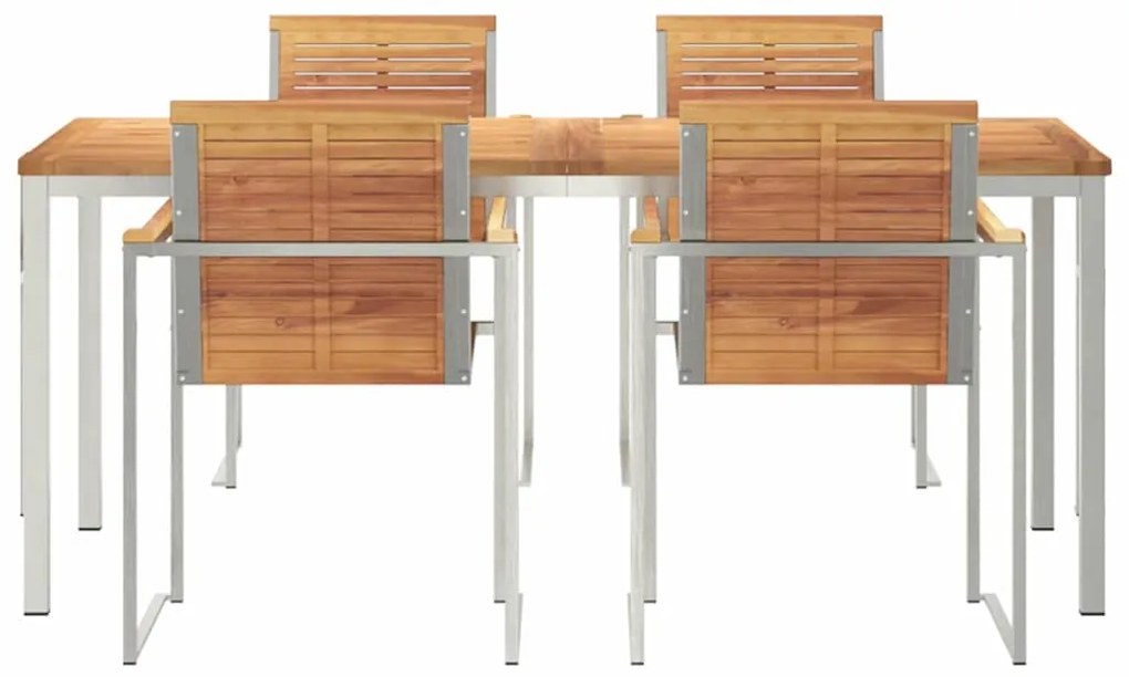 Conjunto de Jantar pra Jardim com 5 Peças : Mesa de Madeira Teak e Aço