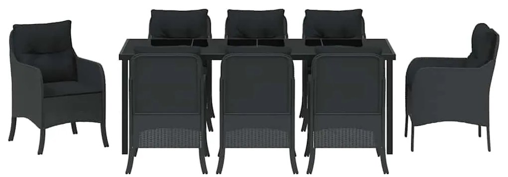 Conjunto de Jantar de Jardim com Almofadas Preto Rattan Poliéster
