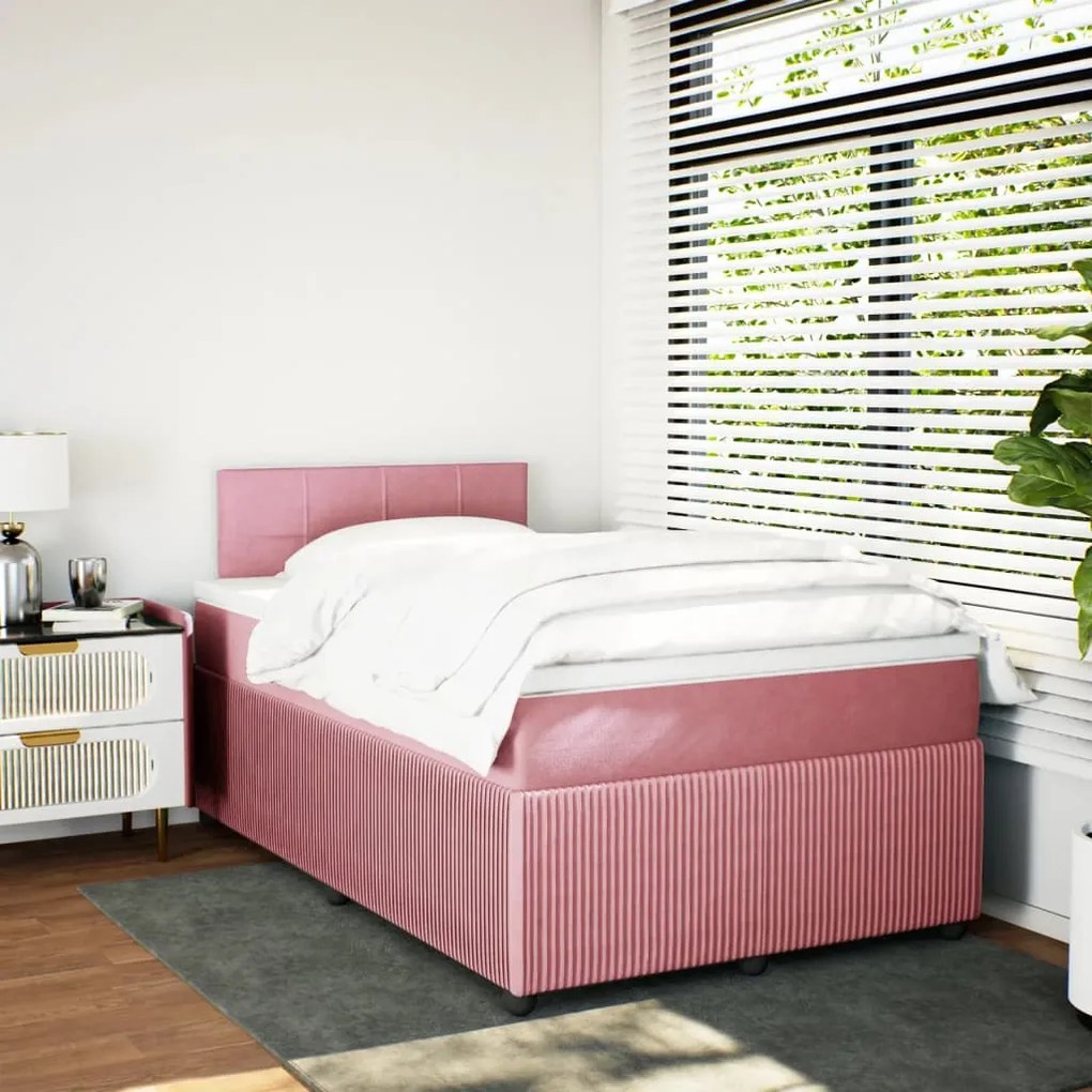 Cama boxspring com colchão 120x200 cm veludo rosa