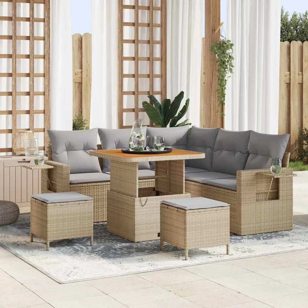 vidaXL Conjunto de Sofá de Jardim 8 pcs Bege vime PE