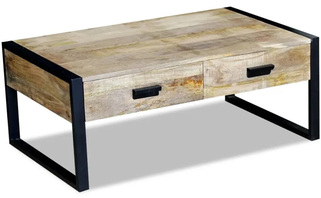 Mesa centro 2 gavetas madeira de manga sólida 100x60x40 cm