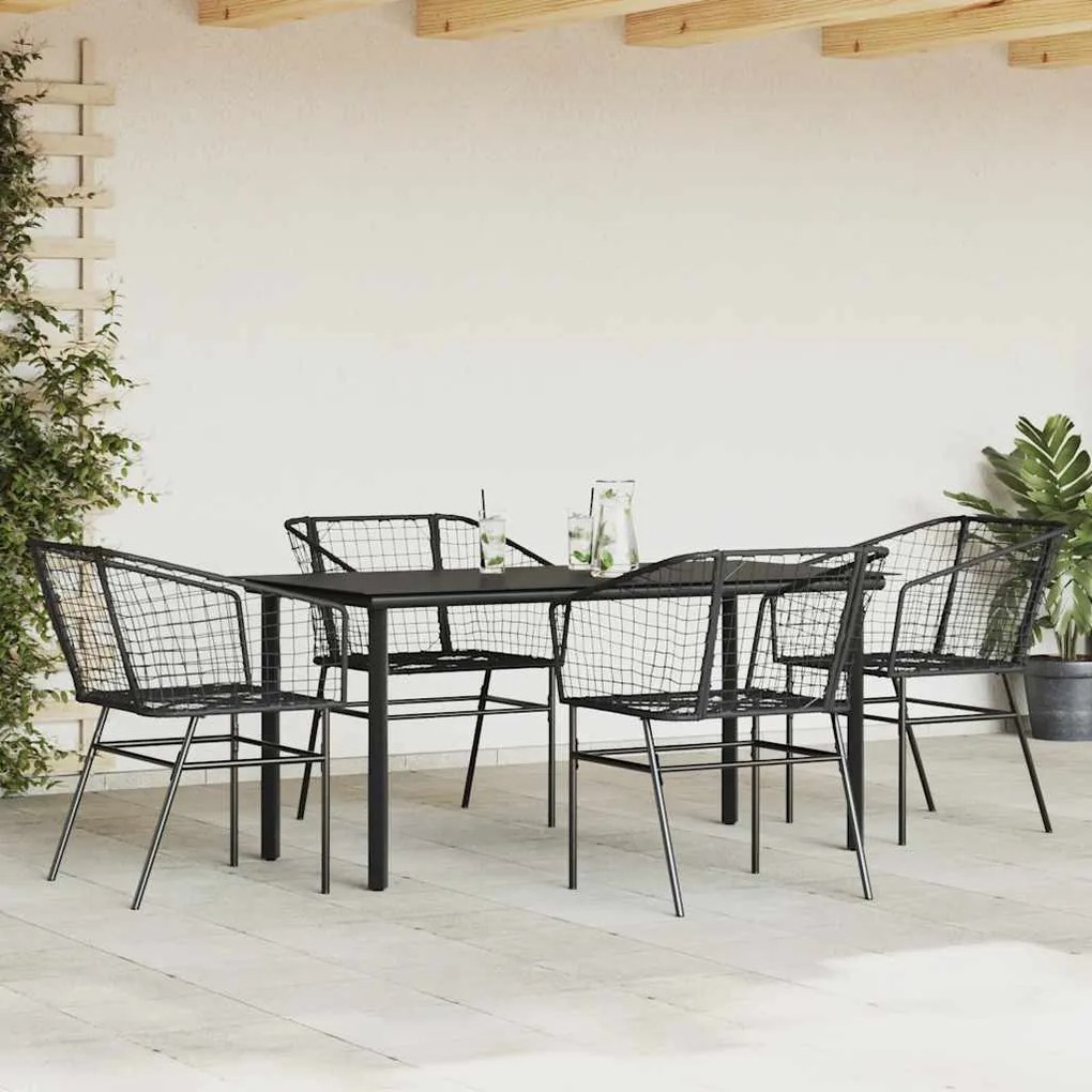 Conjunto de jantar jardim 5 peças vidro vime PE preto