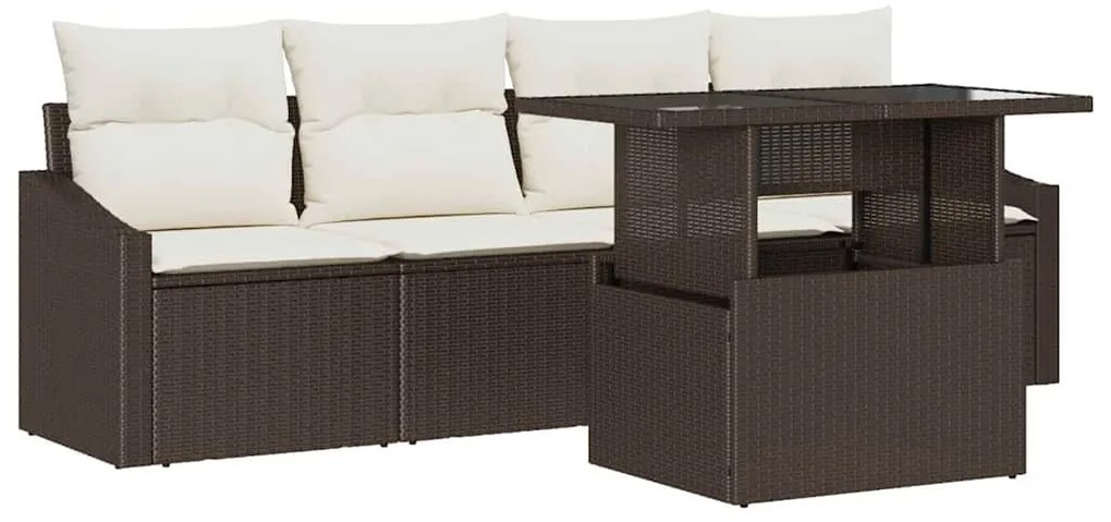 Conjunto de Sofá de 5 Peças com Almofadas Marrom Poliéster Rattan
