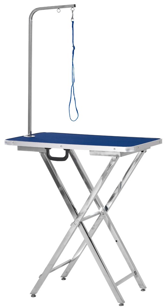 PawHut Mesa de Tosquia para Cães com Bancada Antiderrapante Alça e Braço com Altura Ajustável 72x45x74-81 cm Azul | Aosom Portugal