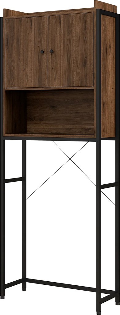 Móvel com prateleira para cima do WC, prateleira de casa de banho, armário de 2 portas e nicho, 68 x 25,5 x 172,5 cm, castanho-escuro