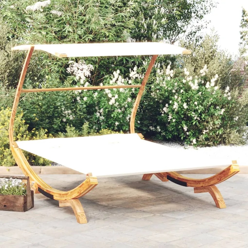 vidaXL Espreguiçadeira c/ toldo 165x203x138 cm madeira curva creme