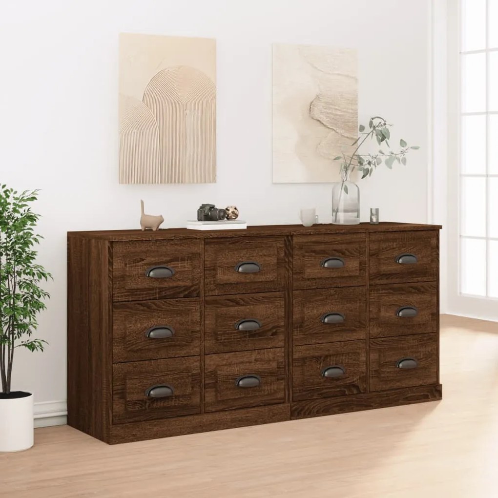 vidaXL Aparadores 2 pcs derivados de madeira carvalho castanho