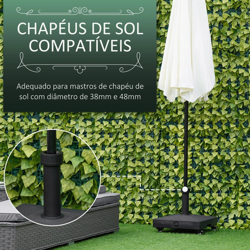 Base para Chapéu de Sol com 4 Rodas Bloqueáveis Recarregável de Areia 18 kg ou Água 16 kg  45x45x39 cm Preto