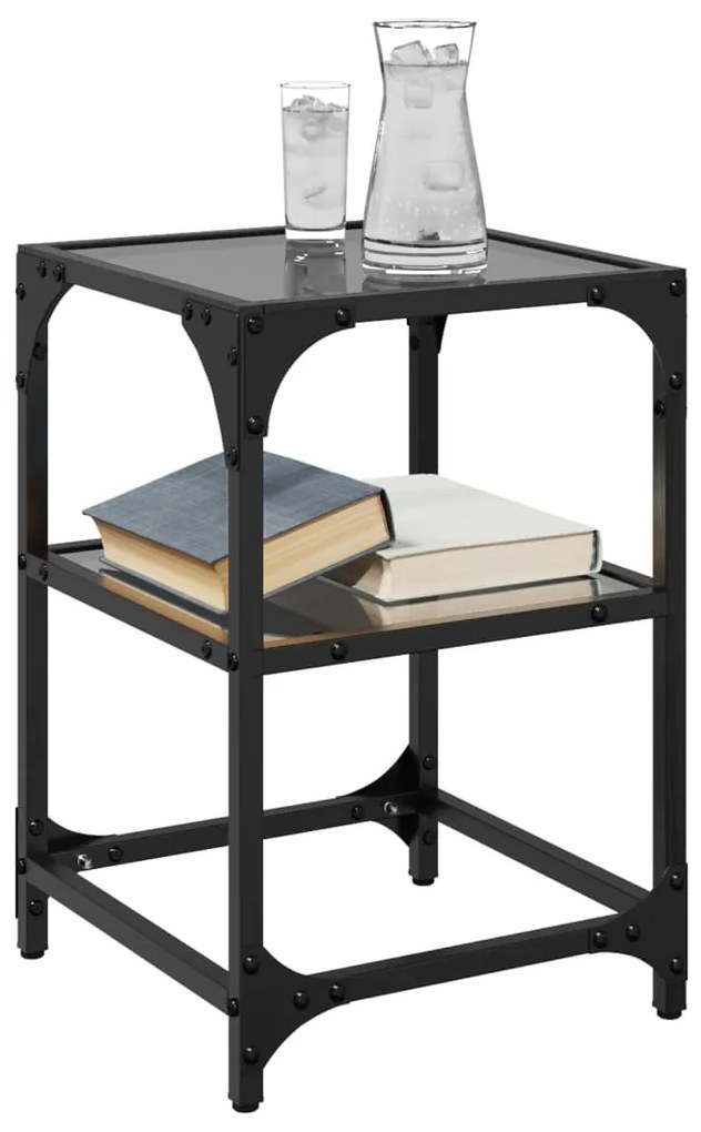 Mesa de centro com tampo em vidro preto 30x30x45 cm aço