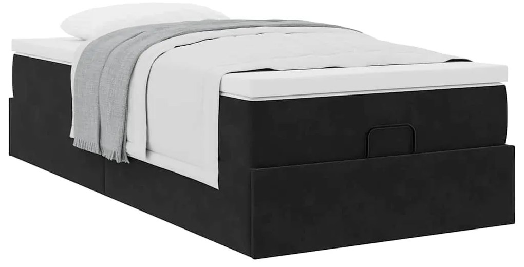 Estrutura de cama otomana com colchão preto veludo