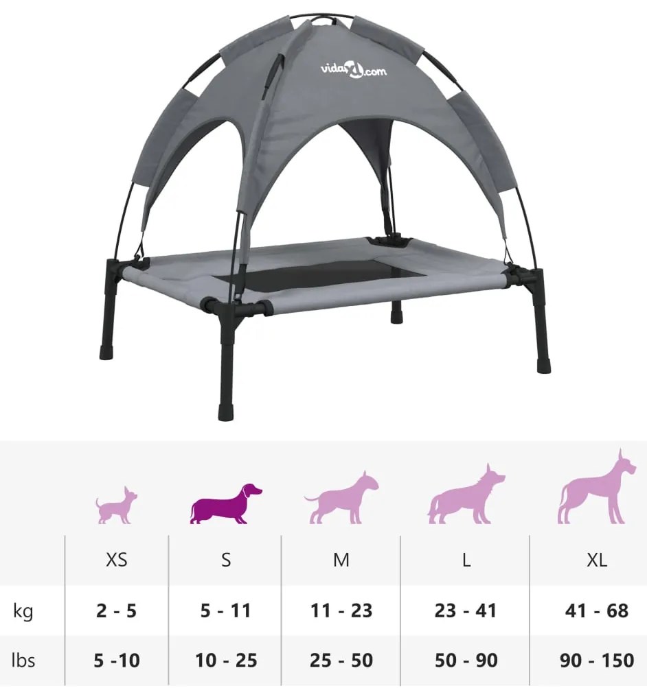 Cama para cães com toldo tecido oxford e aço antracite