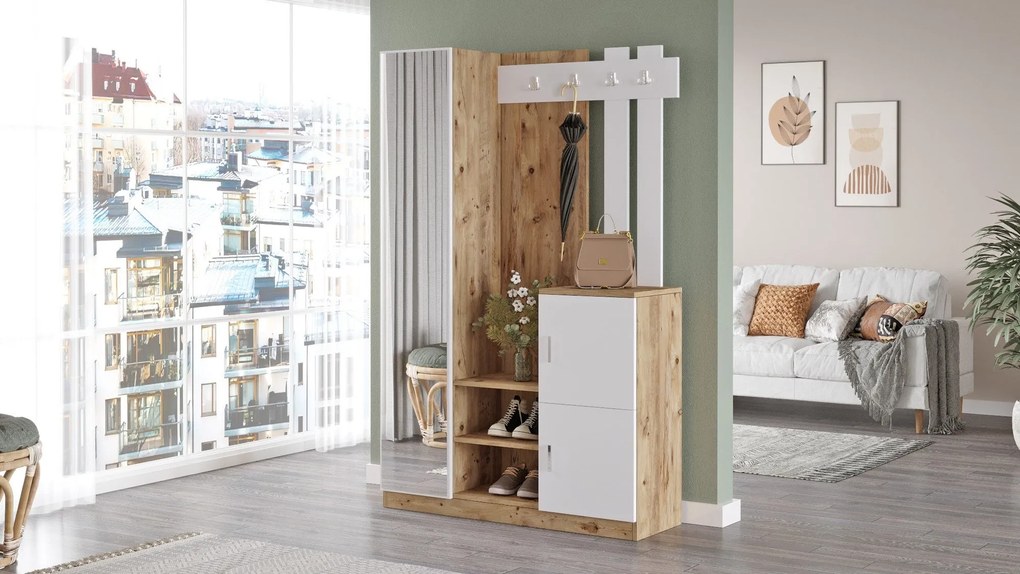Hall Stand DD7 – Pinho Atlântico e Branco – 113,6x179,7x37,5 cm