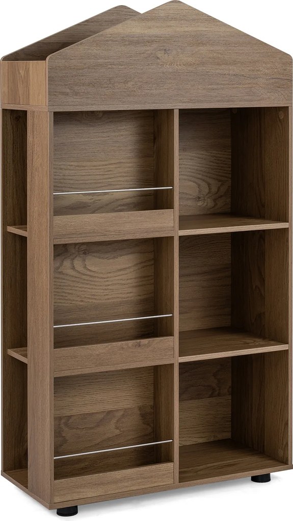 Estante infantil de madeira com 64 x 30 x 116 cm, em forma de casinha para bonecas, com compartimentos, para quarto de bebé, Castanha