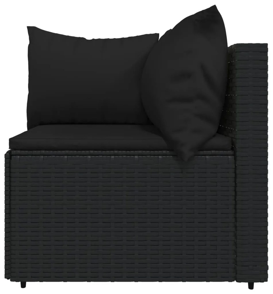 3 pcs conjunto lounge de jardim c/ almofadões vime PE preto