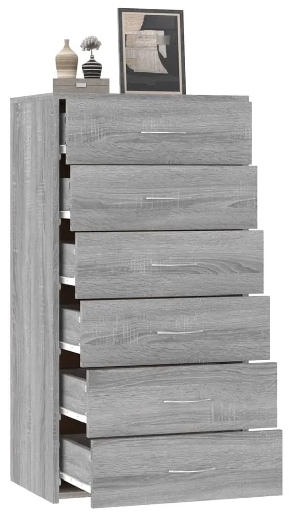 Aparador c/ 6 gavetas 50x34x96cm derivados madeira cinza sonoma
