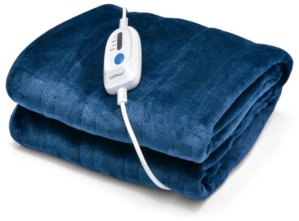 Cobertor Térmico Elétrico 130 x 180 cm Flanela com 4 Níveis de Aquecimento desliga-se automaticamente com Controle Remoto Lavável na Máquina Azul