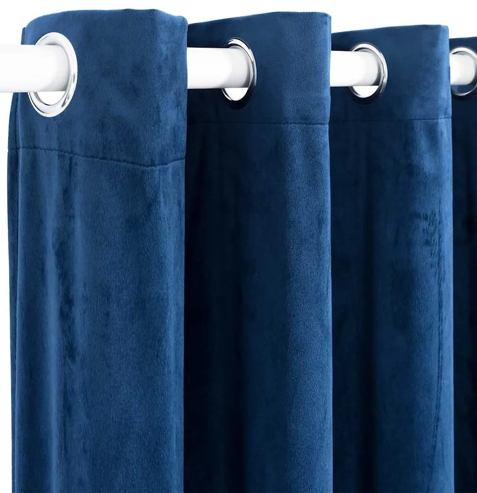 Cortina blackout c/ argolas metal 290x245 cm veludo azul-escuro