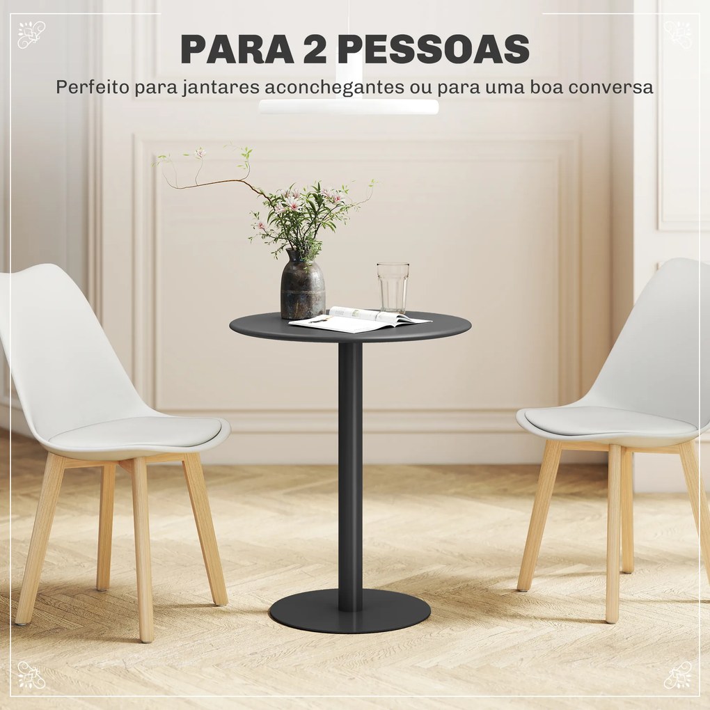 Mesa de Refeição Redonda para 2 Pessoas  (CADEIRAS NÃO INCLUIDAS) Mesa de Cozinha de Aço para Interior e Exterior Ø60x72 cm Preto