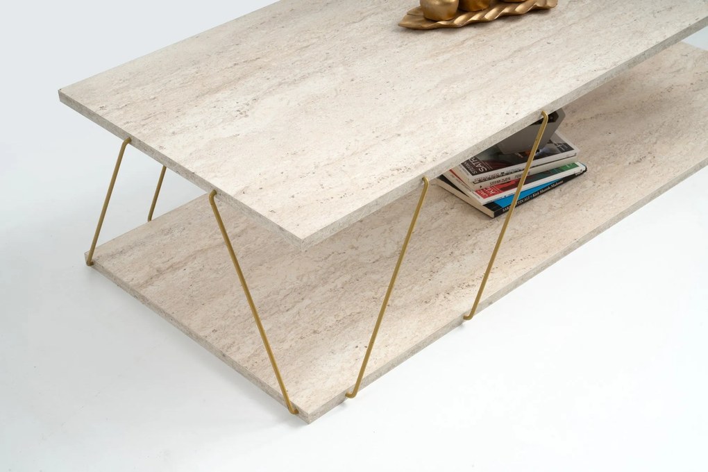 Mesa de Centro Labranda – Travertine Gold – 120x30x50 cm