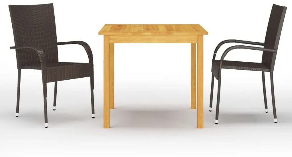 vidaXL 3 pcs conjunto de jantar para jardim castanho